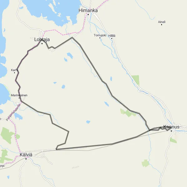 Karttaminiaatyyri "Kannus-Kannus road loop" pyöräilyinspiraatiosta alueella Pohjois- ja Itä-Suomi, Finland. Luotu Tarmacs.app pyöräilyreittisuunnittelijalla