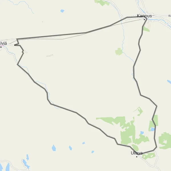 Map miniature of "Kannus to Ullava Road Cycling Route" cycling inspiration in Pohjois- ja Itä-Suomi, Finland. Generated by Tarmacs.app cycling route planner