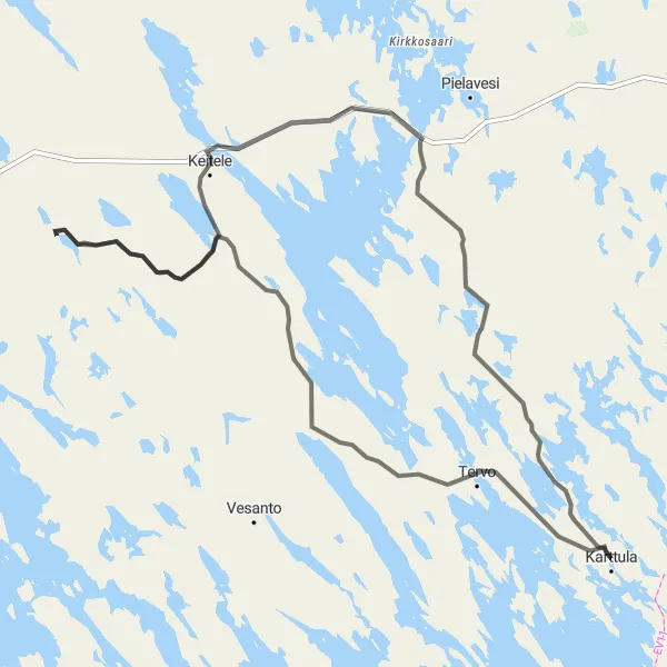 Map miniature of "Keitele Expedition" cycling inspiration in Pohjois- ja Itä-Suomi, Finland. Generated by Tarmacs.app cycling route planner