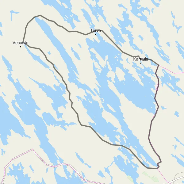 Map miniature of "Karttula Adventure" cycling inspiration in Pohjois- ja Itä-Suomi, Finland. Generated by Tarmacs.app cycling route planner