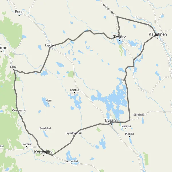 Map miniature of "Lakeside Serenity Road Ride" cycling inspiration in Pohjois- ja Itä-Suomi, Finland. Generated by Tarmacs.app cycling route planner