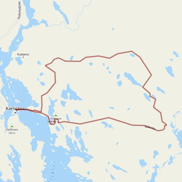 Map miniature of "The Lakes and Hills of Kempijärvi" cycling inspiration in Pohjois- ja Itä-Suomi, Finland. Generated by Tarmacs.app cycling route planner