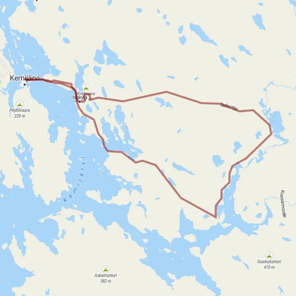 Map miniature of "Scenic Gravel Route to Sipovaara, Joutsijärvi, and Kotavaara" cycling inspiration in Pohjois- ja Itä-Suomi, Finland. Generated by Tarmacs.app cycling route planner