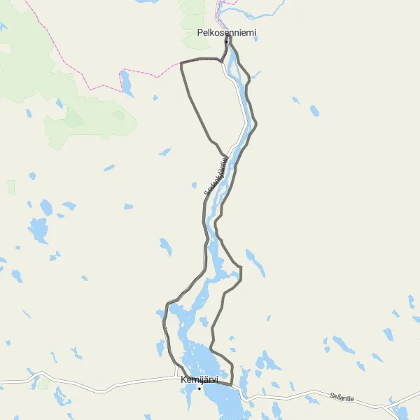 Map miniature of "The Countryside Escape" cycling inspiration in Pohjois- ja Itä-Suomi, Finland. Generated by Tarmacs.app cycling route planner