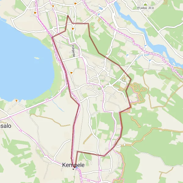 Map miniature of "Kempele Gravel Tour" cycling inspiration in Pohjois- ja Itä-Suomi, Finland. Generated by Tarmacs.app cycling route planner