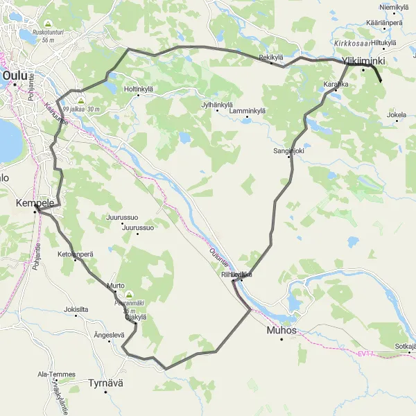 Map miniature of "Maikkula and Ketolanperä Scenic Road Ride" cycling inspiration in Pohjois- ja Itä-Suomi, Finland. Generated by Tarmacs.app cycling route planner