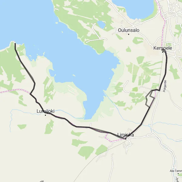 Map miniature of "Tupos and Hailuoto Road Loop" cycling inspiration in Pohjois- ja Itä-Suomi, Finland. Generated by Tarmacs.app cycling route planner