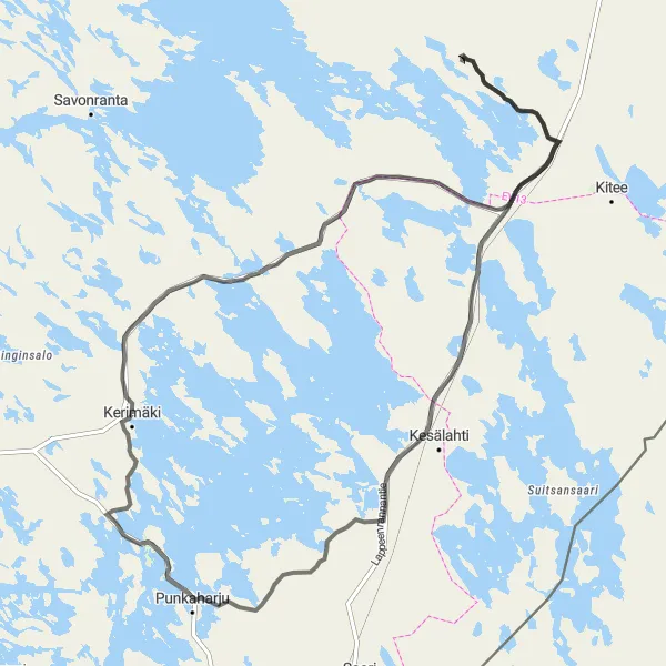 Map miniature of "Punkaharju Nature Route" cycling inspiration in Pohjois- ja Itä-Suomi, Finland. Generated by Tarmacs.app cycling route planner