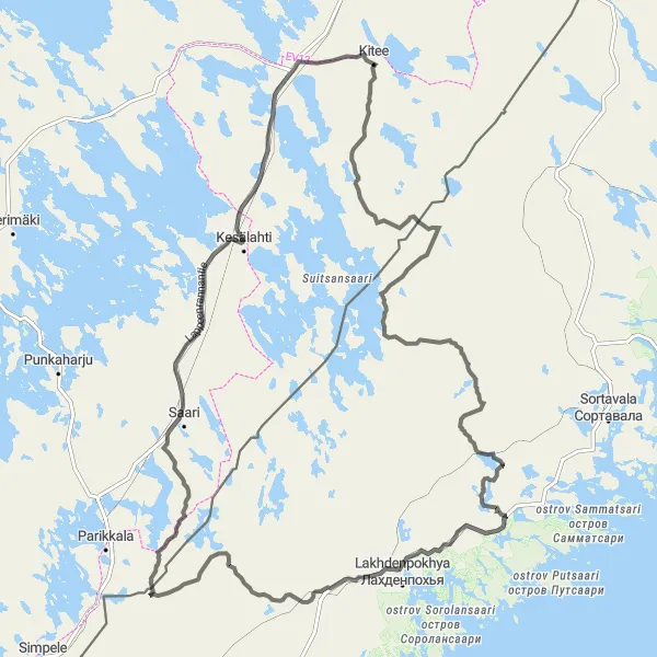Map miniature of "Kesälahti Epic Road" cycling inspiration in Pohjois- ja Itä-Suomi, Finland. Generated by Tarmacs.app cycling route planner