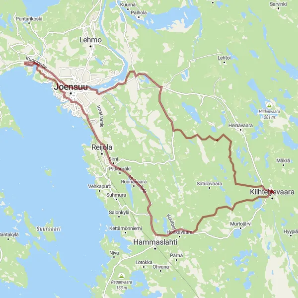 Map miniature of "Off-Road Gravel Cycling Adventure" cycling inspiration in Pohjois- ja Itä-Suomi, Finland. Generated by Tarmacs.app cycling route planner