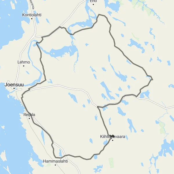 Map miniature of "Captivating Road Cycling Adventure in Kiihtelysvaara" cycling inspiration in Pohjois- ja Itä-Suomi, Finland. Generated by Tarmacs.app cycling route planner