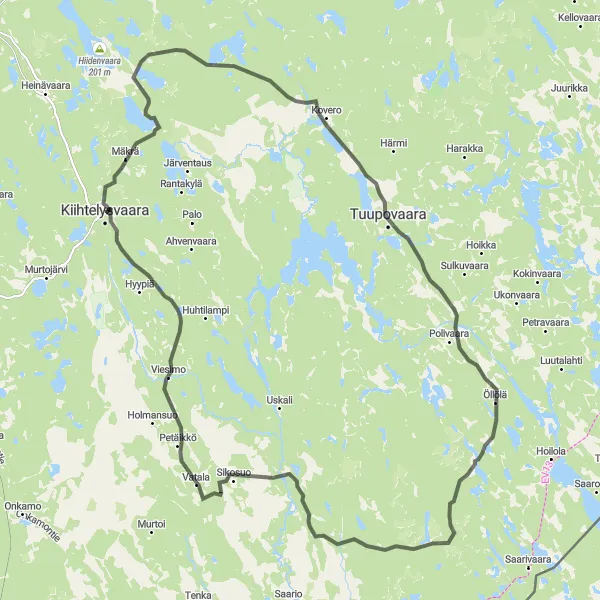 Map miniature of "Spectacular Hinterland Adventure" cycling inspiration in Pohjois- ja Itä-Suomi, Finland. Generated by Tarmacs.app cycling route planner