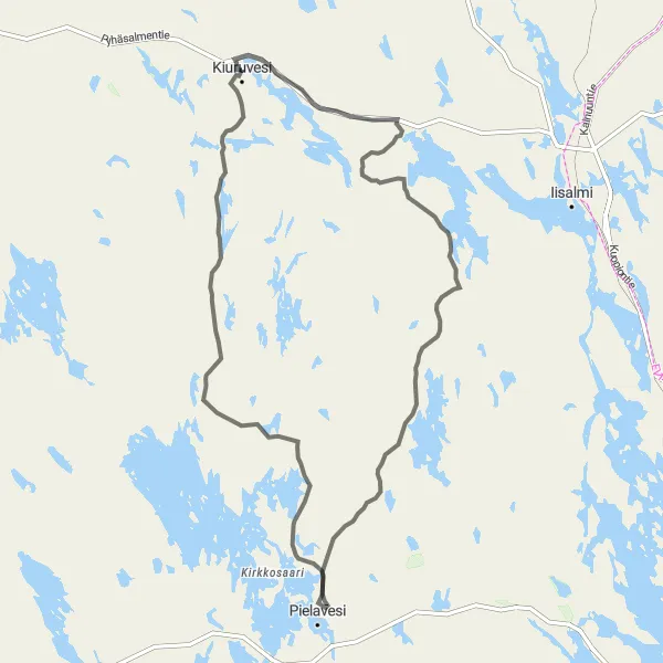 Map miniature of "Neulatammi - Pielavesi - Kiuruvesi" cycling inspiration in Pohjois- ja Itä-Suomi, Finland. Generated by Tarmacs.app cycling route planner