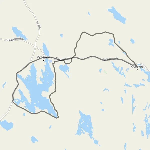 Map miniature of "Kiuruvesi - Honkavuoren näköalatorni - Pyhäsalmi Loop" cycling inspiration in Pohjois- ja Itä-Suomi, Finland. Generated by Tarmacs.app cycling route planner