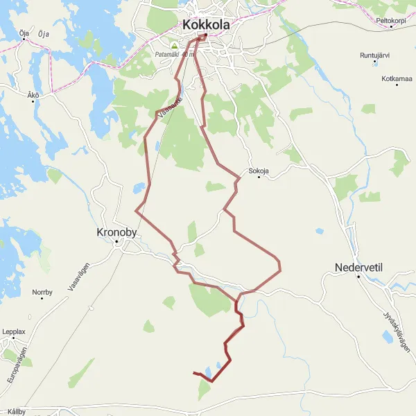 Map miniature of "Kokkola - Mesilä Gravel Adventure" cycling inspiration in Pohjois- ja Itä-Suomi, Finland. Generated by Tarmacs.app cycling route planner