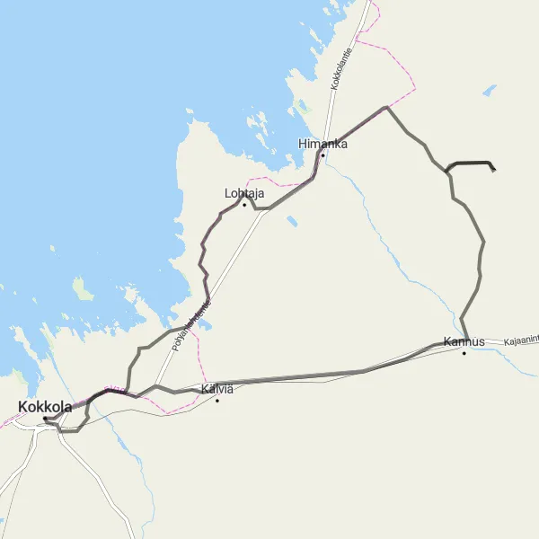 Map miniature of "Kokkola - Mottinen Loop" cycling inspiration in Pohjois- ja Itä-Suomi, Finland. Generated by Tarmacs.app cycling route planner