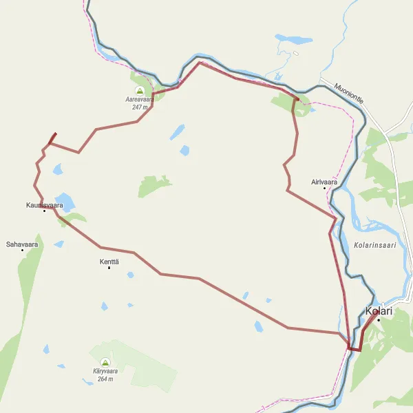 Map miniature of "Rugged Gravel Route: Kolari to Huukki" cycling inspiration in Pohjois- ja Itä-Suomi, Finland. Generated by Tarmacs.app cycling route planner