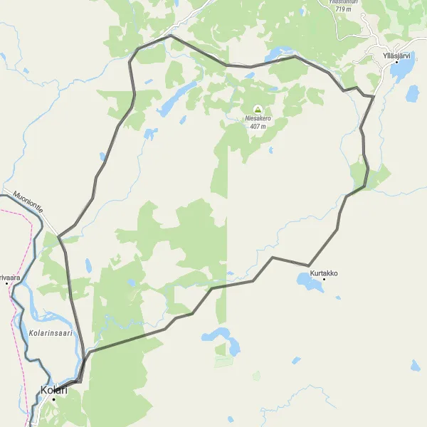 Map miniature of "The Kivivuopionvaara Loop" cycling inspiration in Pohjois- ja Itä-Suomi, Finland. Generated by Tarmacs.app cycling route planner