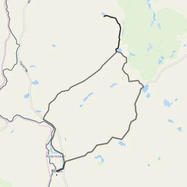 Map miniature of "The Ylläs Round Tour" cycling inspiration in Pohjois- ja Itä-Suomi, Finland. Generated by Tarmacs.app cycling route planner