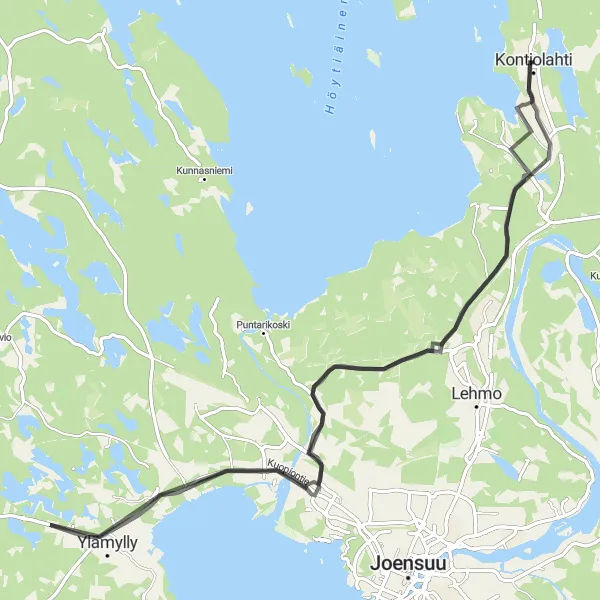 Map miniature of "Kontiolahti Birdwatching Tour" cycling inspiration in Pohjois- ja Itä-Suomi, Finland. Generated by Tarmacs.app cycling route planner