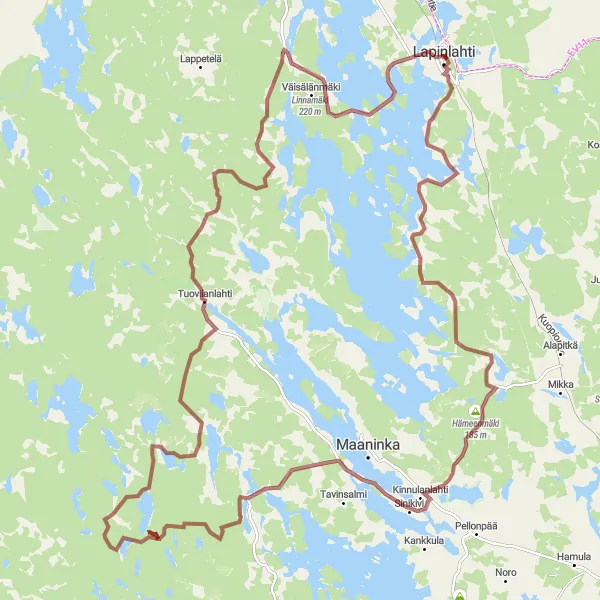 Map miniature of "Lapinlahti - Hämeenmäki - Tuovilanlahti - Kalvø - Linnamäki " cycling inspiration in Pohjois- ja Itä-Suomi, Finland. Generated by Tarmacs.app cycling route planner