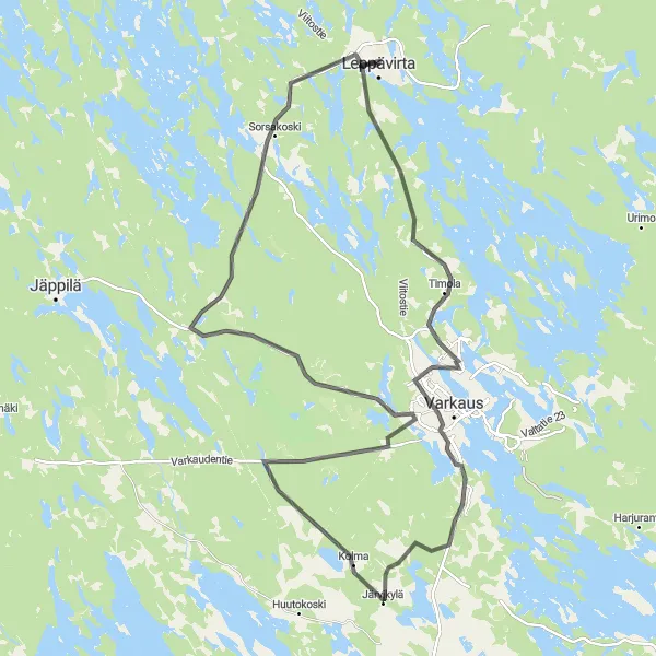 Map miniature of "Leppävirta to Häyrilä and Repokangas Road Cycling Route" cycling inspiration in Pohjois- ja Itä-Suomi, Finland. Generated by Tarmacs.app cycling route planner