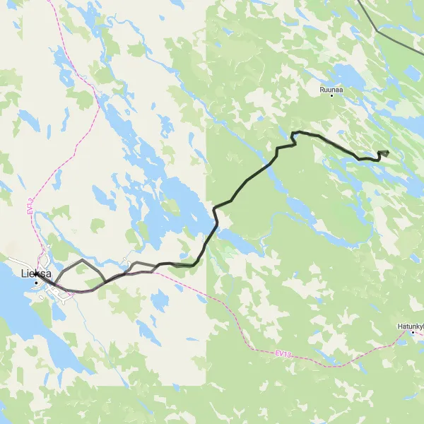 Map miniature of "Scenic Road Ride from Lieksa" cycling inspiration in Pohjois- ja Itä-Suomi, Finland. Generated by Tarmacs.app cycling route planner