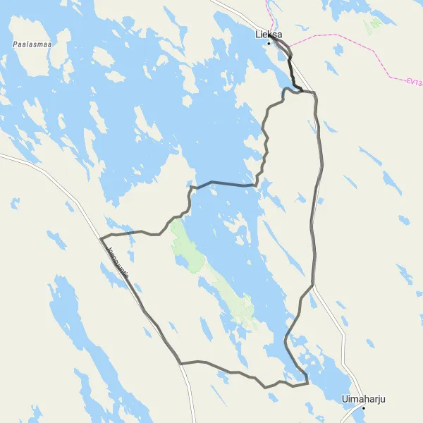 Karttaminiaatyyri "Lieksa - Vuonislahti Road Cycling Route" pyöräilyinspiraatiosta alueella Pohjois- ja Itä-Suomi, Finland. Luotu Tarmacs.app pyöräilyreittisuunnittelijalla