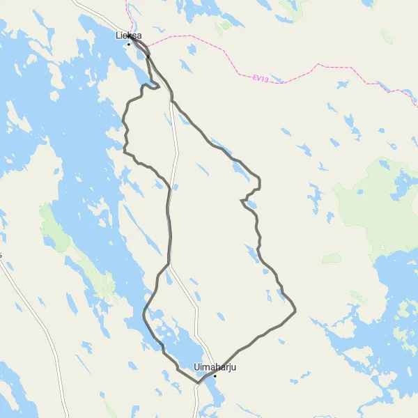 Map miniature of "Scenic Ride to Uimaharju" cycling inspiration in Pohjois- ja Itä-Suomi, Finland. Generated by Tarmacs.app cycling route planner