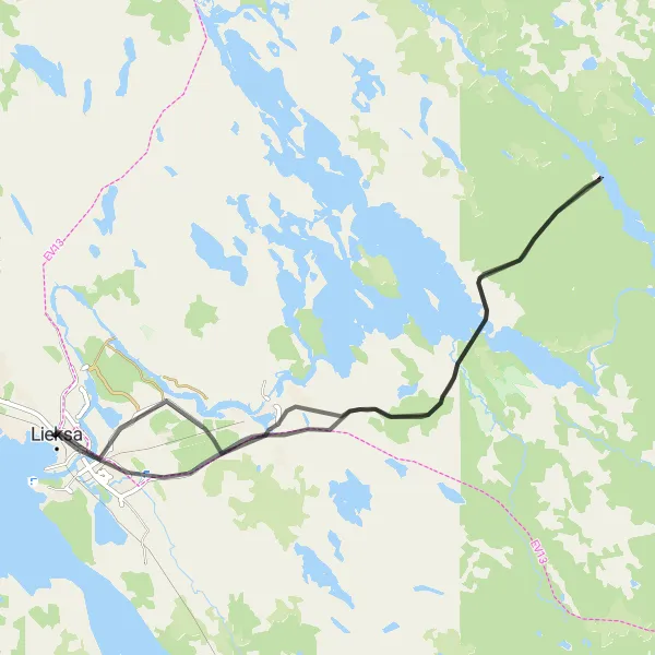 Map miniature of "Lieksa - Pankakoski Rundown" cycling inspiration in Pohjois- ja Itä-Suomi, Finland. Generated by Tarmacs.app cycling route planner