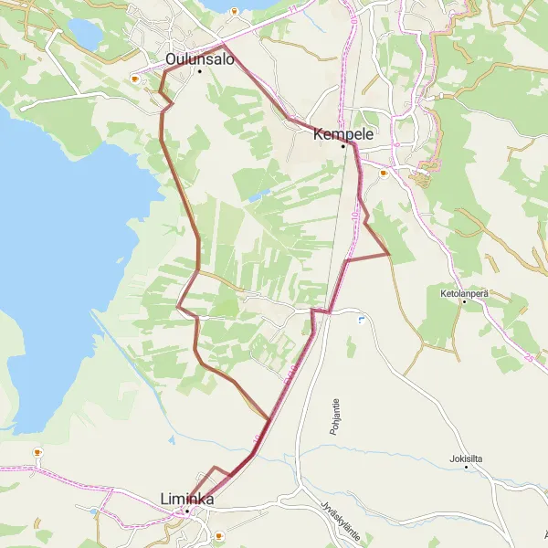 Map miniature of "Cycling Adventure in Oulunsalo and Kempele" cycling inspiration in Pohjois- ja Itä-Suomi, Finland. Generated by Tarmacs.app cycling route planner