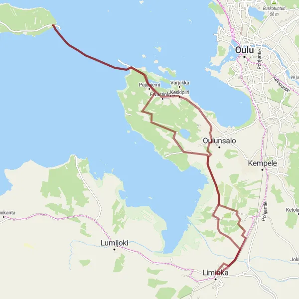 Map miniature of "Varjakka- Tupos Route" cycling inspiration in Pohjois- ja Itä-Suomi, Finland. Generated by Tarmacs.app cycling route planner