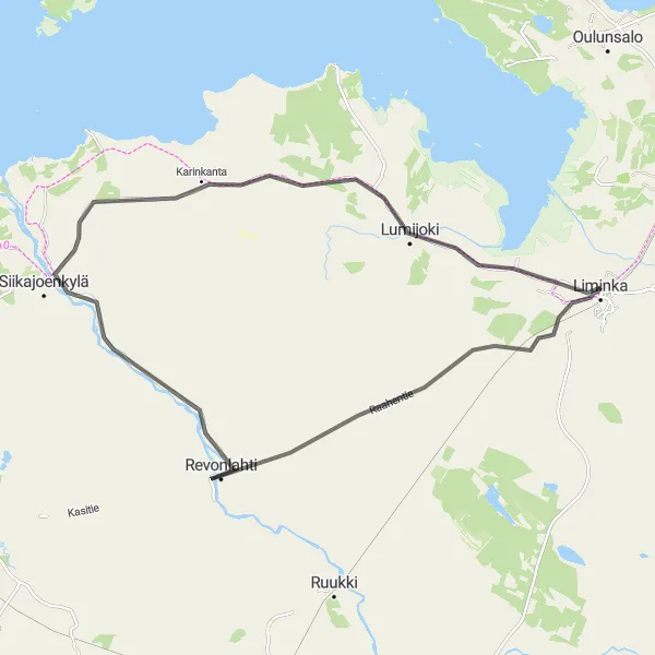 Map miniature of "Revonlahti - Virkkulan Lintutorni Route" cycling inspiration in Pohjois- ja Itä-Suomi, Finland. Generated by Tarmacs.app cycling route planner