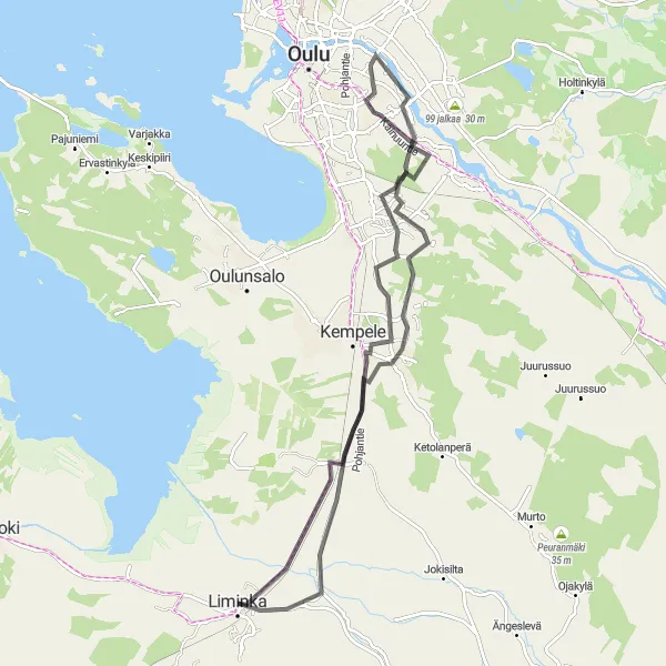 Map miniature of "Myllyoja - Riihivainio Route" cycling inspiration in Pohjois- ja Itä-Suomi, Finland. Generated by Tarmacs.app cycling route planner