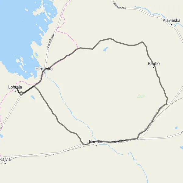 Map miniature of "Lohtaja to Himanka Loop" cycling inspiration in Pohjois- ja Itä-Suomi, Finland. Generated by Tarmacs.app cycling route planner