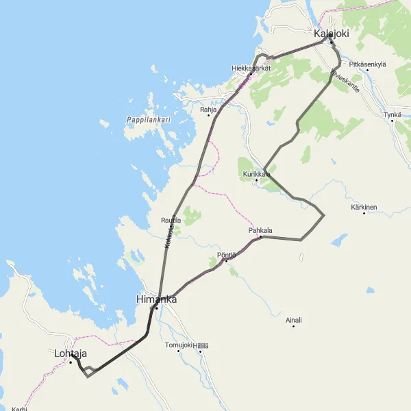 Map miniature of "Lohtaja to Kalajoki Adventure" cycling inspiration in Pohjois- ja Itä-Suomi, Finland. Generated by Tarmacs.app cycling route planner