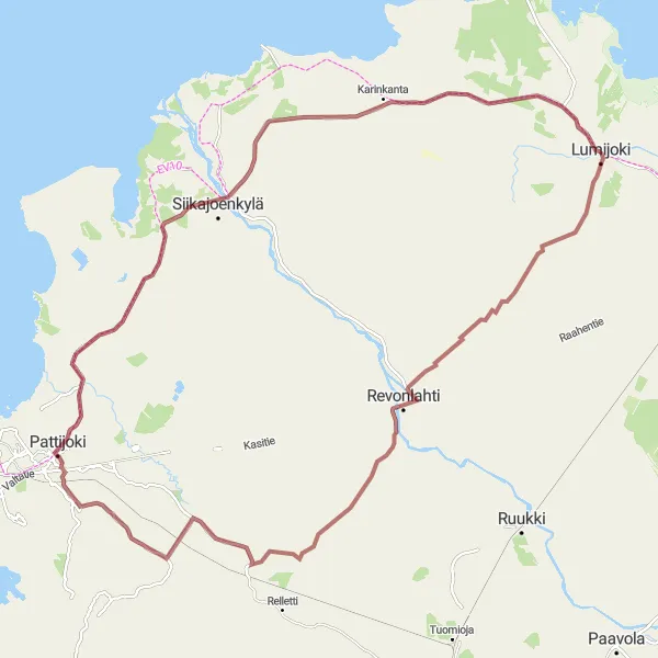 Map miniature of "Revonlahti Gravel Route" cycling inspiration in Pohjois- ja Itä-Suomi, Finland. Generated by Tarmacs.app cycling route planner