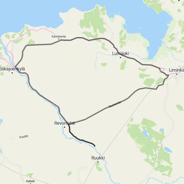 Map miniature of "Lumijoki's Natural Wonders" cycling inspiration in Pohjois- ja Itä-Suomi, Finland. Generated by Tarmacs.app cycling route planner