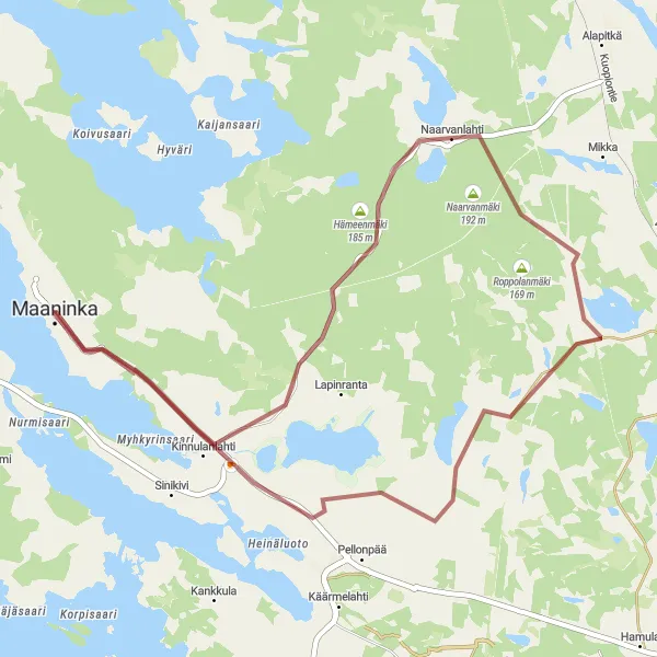 Map miniature of "Hämeenmäki Gravel Loop" cycling inspiration in Pohjois- ja Itä-Suomi, Finland. Generated by Tarmacs.app cycling route planner