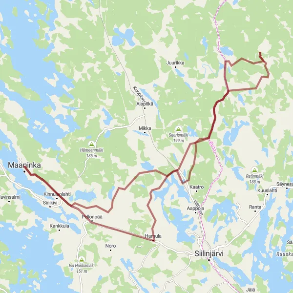 Map miniature of "Marvelous Gravel Adventure" cycling inspiration in Pohjois- ja Itä-Suomi, Finland. Generated by Tarmacs.app cycling route planner