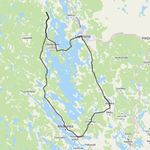 Map miniature of "Lapinlahti Loop" cycling inspiration in Pohjois- ja Itä-Suomi, Finland. Generated by Tarmacs.app cycling route planner