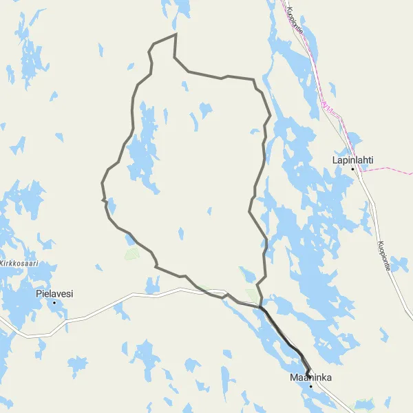 Karttaminiaatyyri "Järviä ja Kumpuja - Road Cycling Adventure" pyöräilyinspiraatiosta alueella Pohjois- ja Itä-Suomi, Finland. Luotu Tarmacs.app pyöräilyreittisuunnittelijalla