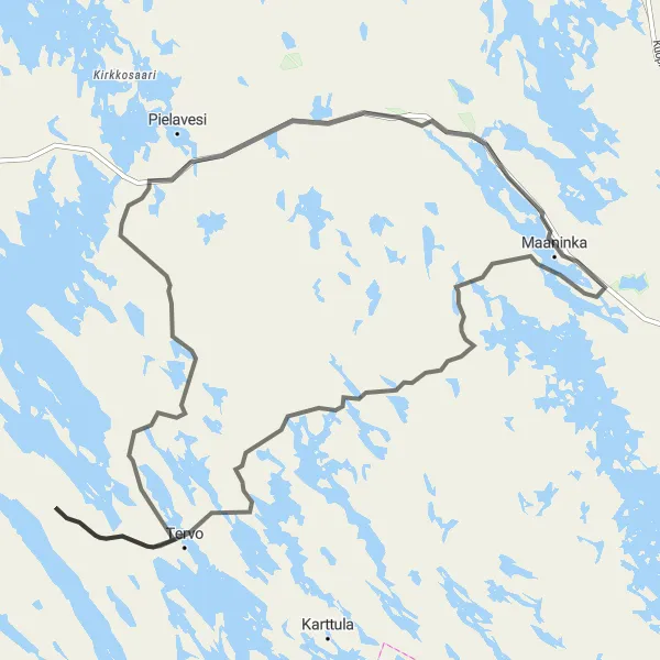 Map miniature of "Tervo Road Expedition" cycling inspiration in Pohjois- ja Itä-Suomi, Finland. Generated by Tarmacs.app cycling route planner