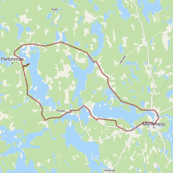 Map miniature of "Gravel Path to Pyhävesi" cycling inspiration in Pohjois- ja Itä-Suomi, Finland. Generated by Tarmacs.app cycling route planner