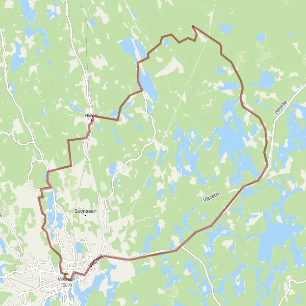 Map miniature of "Lakeside Gravel Escape" cycling inspiration in Pohjois- ja Itä-Suomi, Finland. Generated by Tarmacs.app cycling route planner