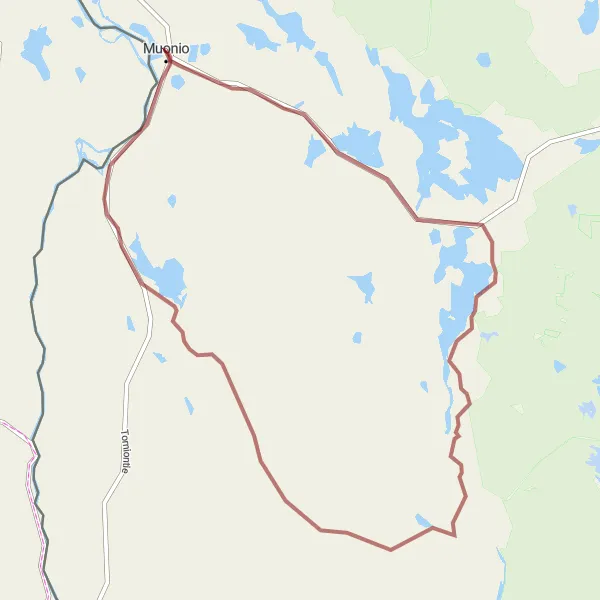 Map miniature of "Särkijärvi Äijäkoski Adventure" cycling inspiration in Pohjois- ja Itä-Suomi, Finland. Generated by Tarmacs.app cycling route planner