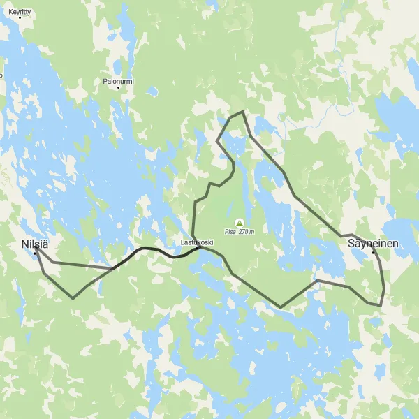 Karttaminiaatyyri "Nilsiä - Säyneinen Tien Kiertue" pyöräilyinspiraatiosta alueella Pohjois- ja Itä-Suomi, Finland. Luotu Tarmacs.app pyöräilyreittisuunnittelijalla