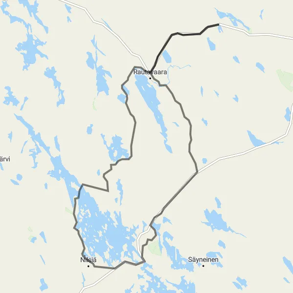 Map miniature of "The Nilsiä Loop" cycling inspiration in Pohjois- ja Itä-Suomi, Finland. Generated by Tarmacs.app cycling route planner