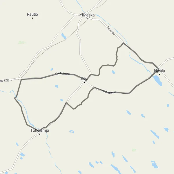 Map miniature of "Road Cycling Route from Nivala to Sievi" cycling inspiration in Pohjois- ja Itä-Suomi, Finland. Generated by Tarmacs.app cycling route planner