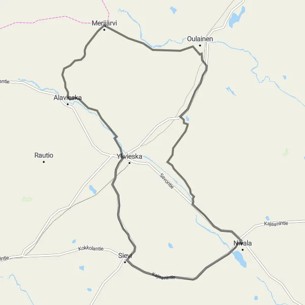 Karttaminiaatyyri "Nivala - Vähäkangas Loop" pyöräilyinspiraatiosta alueella Pohjois- ja Itä-Suomi, Finland. Luotu Tarmacs.app pyöräilyreittisuunnittelijalla